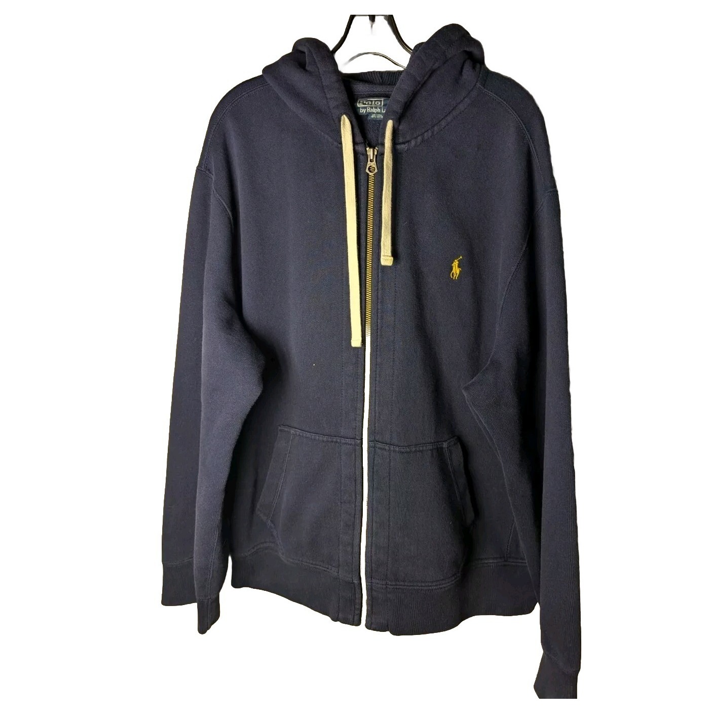 Polo Ralph Lauren Sweatshirt Adult Xxl 2xl Blue Full Zip Hoodie Yellow Pony*